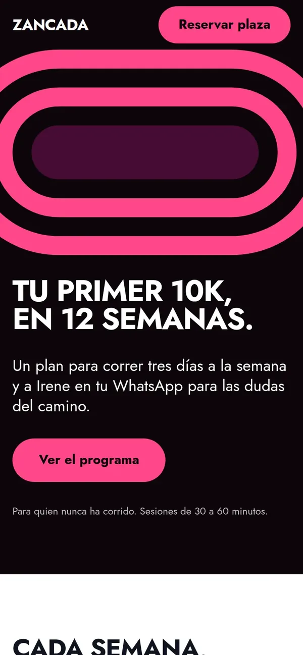 Web de Zancada en el móvil: titular, texto y botón Ver el programa