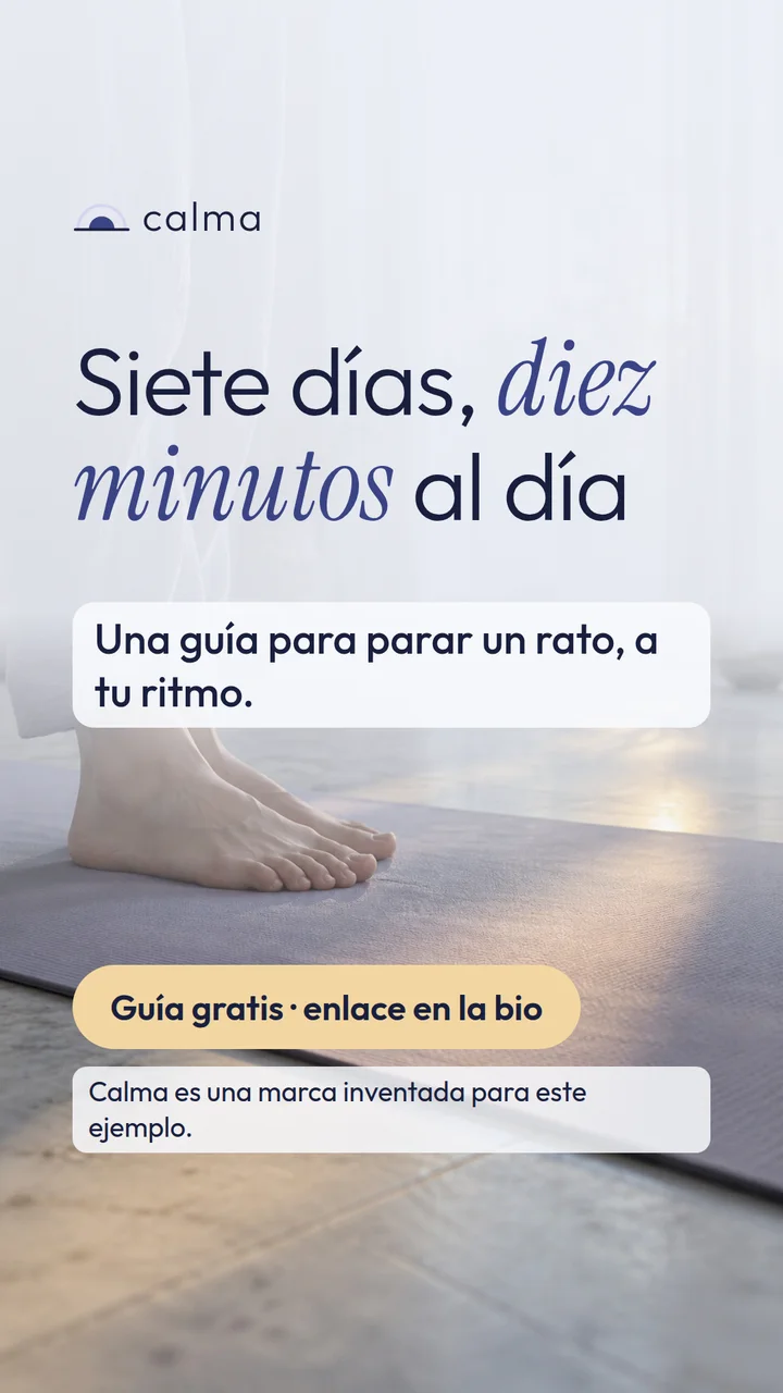Story 3 de Calma: llamada a la acción con el aviso de marca inventada