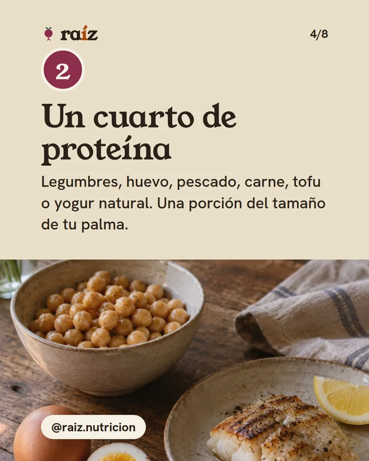 Diapositiva 4 de 8 del carrusel de Raíz. Paso 2, un cuarto de proteína