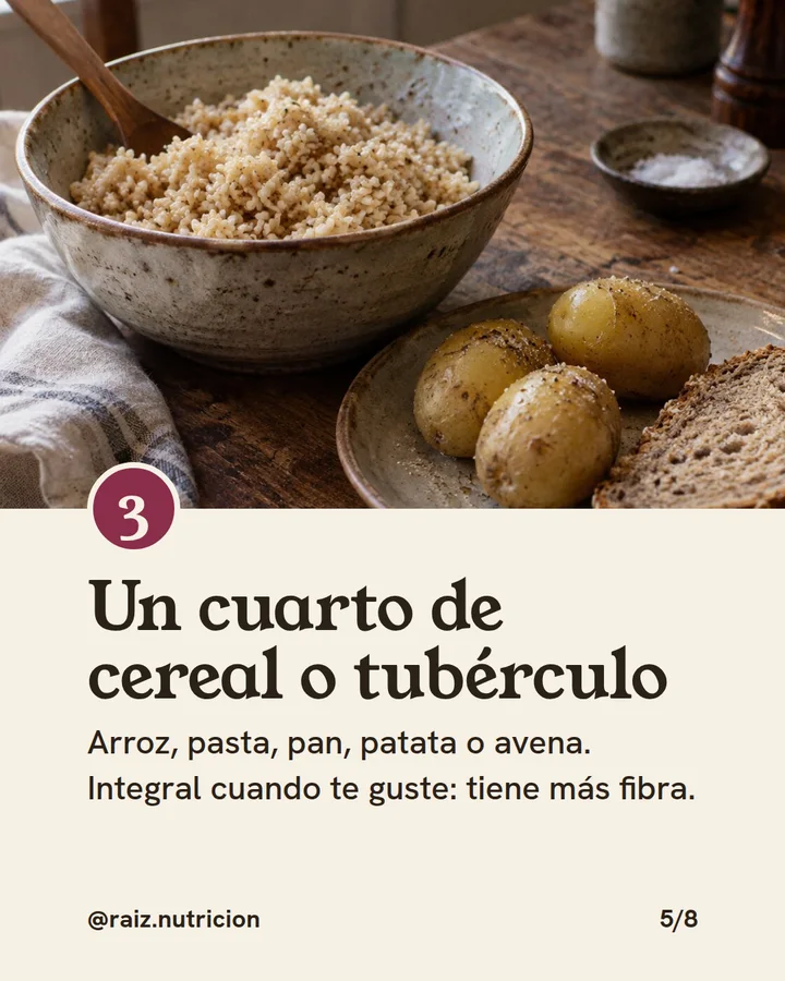 Diapositiva 5 de 8 del carrusel de Raíz. Paso 3, un cuarto de cereal o tubérculo