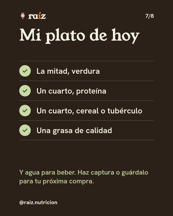 Diapositiva 7 de 8 del carrusel de Raíz. Resumen para guardar: mi plato de hoy