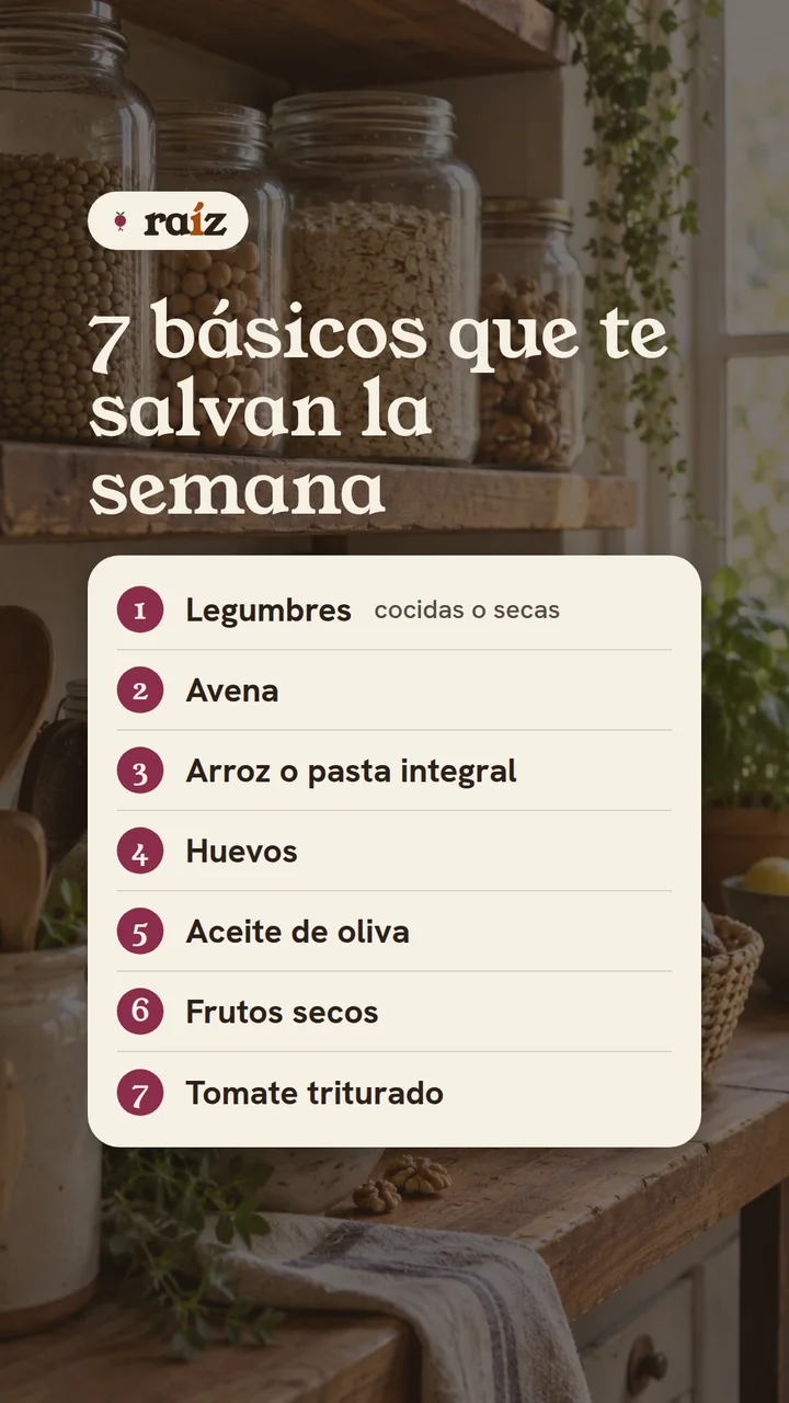 Story 2 de Raíz: siete básicos de despensa que te salvan la semana