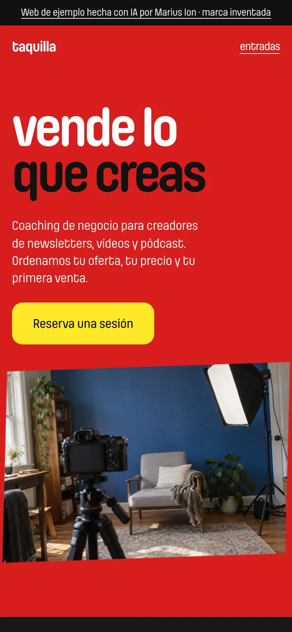 Web de Taquilla en el móvil: titular, texto y botón Reserva una sesión